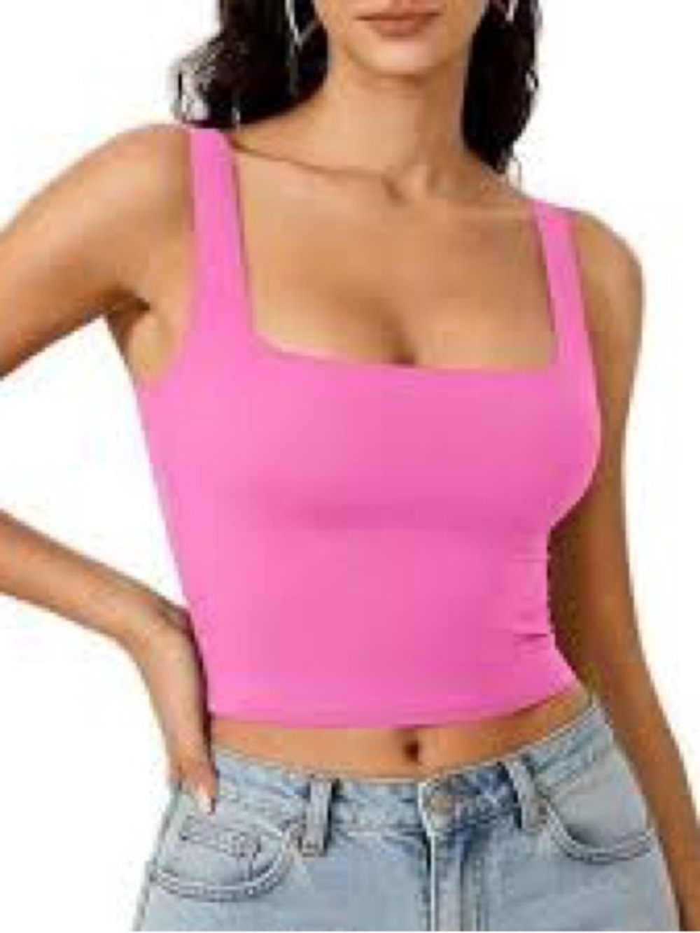 The Workshop Ribbed Square Neck Pink Crop Tank Top Sz Large